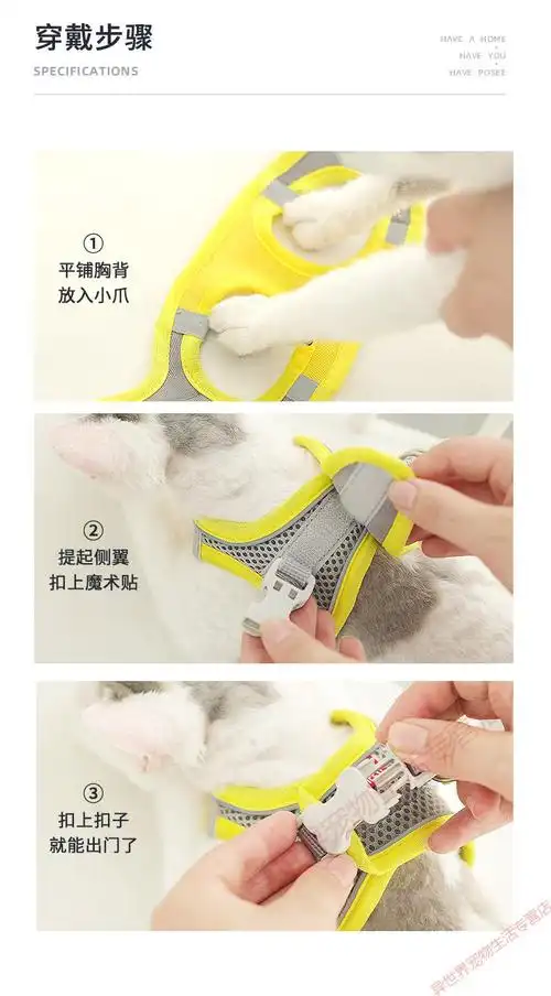 猫咪牵引绳防挣脱溜猫绳夏季外出专用背心式胸背带狗狗小型犬用品