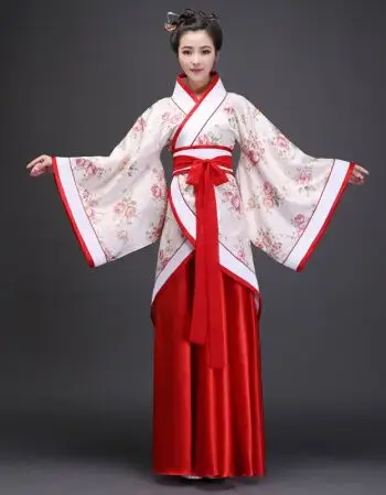 汉服女唐装古装正规双绕曲裾表演写真古筝仙女襦裙礼演出服装 玫红色