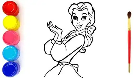 儿童益智亲子画画:为漂亮的迪士尼贝儿公主涂上颜色吧