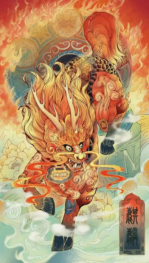 插画小合集麒麟山海经神兽母亲节元宵节情人节