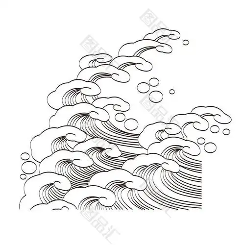 手绘黑白浪花素材