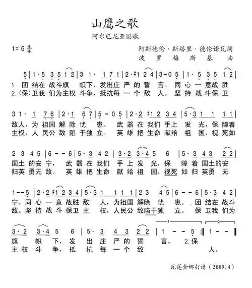 山鹰之歌(阿尔巴尼亚国歌)_简谱_搜谱网