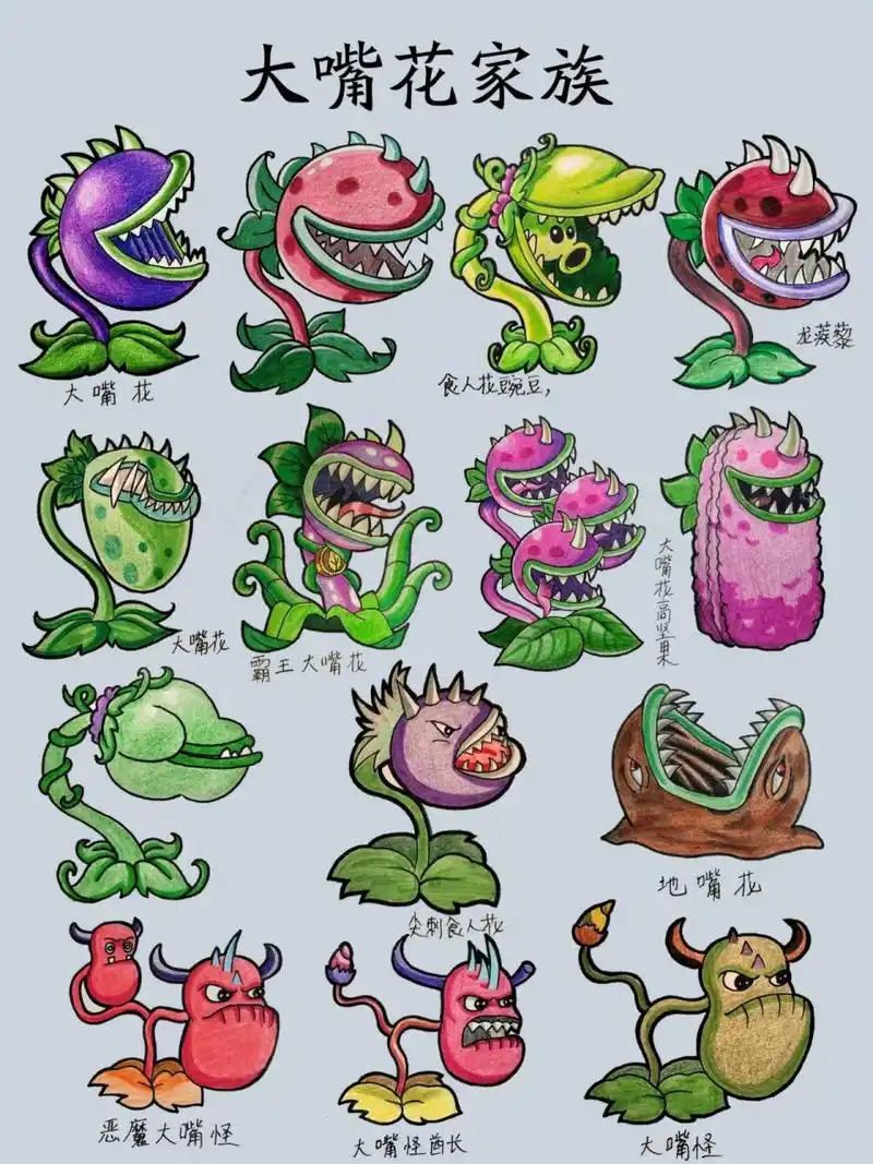 植物大战僵尸绘画大嘴花家族