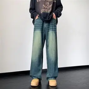 微喇叭牛仔裤男直筒宽松港风美式复古阔腿拖地ins潮牌裤 k512-p48