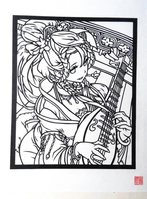 动漫剪纸刻纸剪纸图案底稿大图高清刻素材手工制作练习样品黑白复印