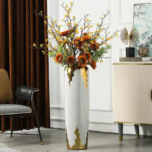 简约轻奢高档镀金落地大花瓶客厅装饰假花插花摆件电视柜酒店摆设