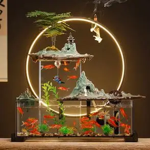 中小型循环流水金鱼缸客厅办公室桌面创意生态水族箱