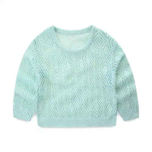 春夏纯棉镂空儿童毛衣渔网针织衫女童圆领套头毛衣