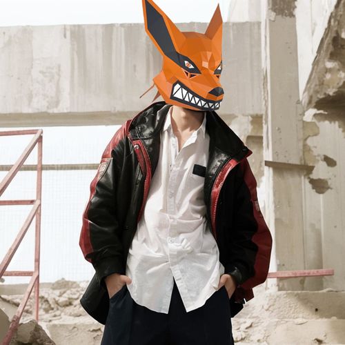 万圣节火影忍者九尾妖狐面具狐狸头套男创意手工3d立体折纸可穿戴
