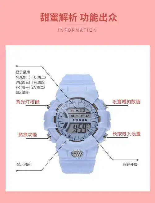 普通款单数显一粉色实惠款手表送调表视频独角兽电子手表男女中学生