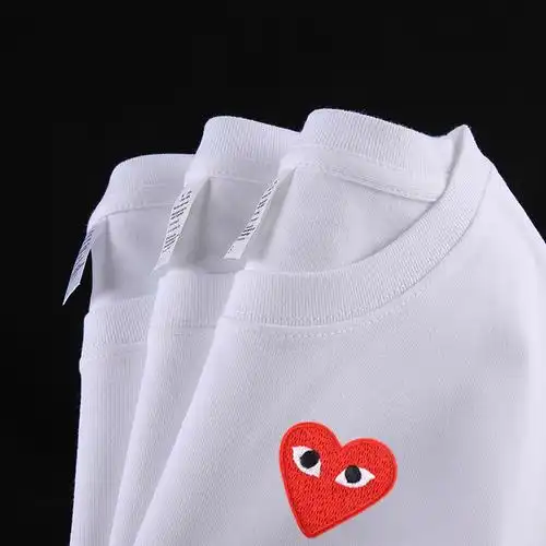 川久潮牌刺绣爱心play保玲白色男女t恤短袖打底宽松纯棉情侣装