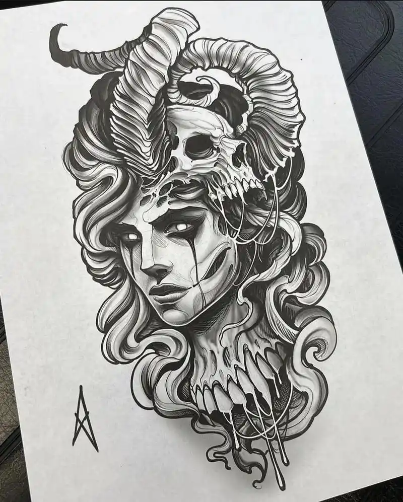 纹身手稿 #创作灵感 #暗黑纹身手稿#丽水纹身#图案设计 - 抖音