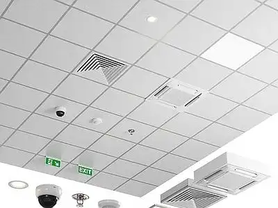 现代铝扣板吊顶 喷淋烟感 空调出风口3d模型