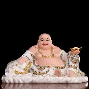 大肚弥勒佛像客厅供奉家用汉白玉石雕布袋和尚笑佛未来佛招财摆件