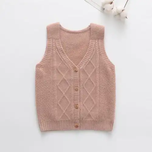 高端山羊绒儿童针织背心女童开衫鸡心心领马甲毛衣