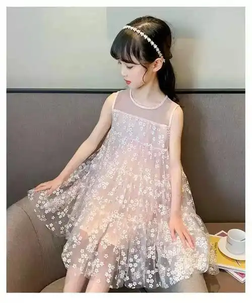 女童连衣裙夏装新款网红儿童纱裙女宝宝洋气粉色公主裙无袖太阳裙