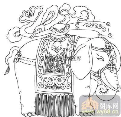 100个中国传统吉祥图白描图如意太平象b032太平象线描图