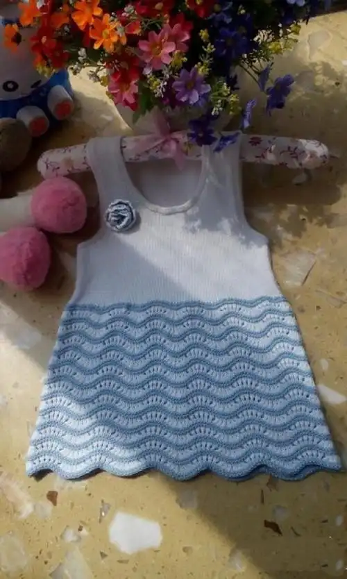 漂亮的凤尾花图案女童背心裙,简单易织,附教程图解