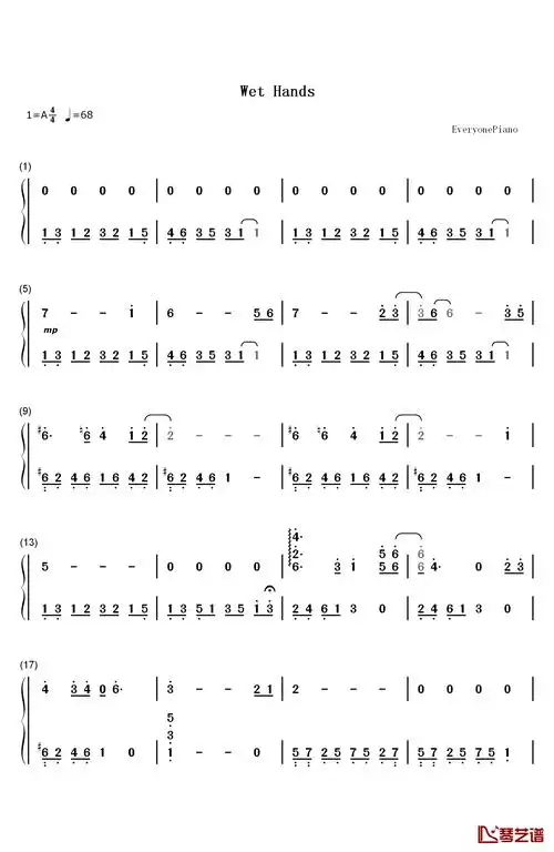 wet hands钢琴简谱-数字双手-丹尼尔·罗森菲尔德c4181