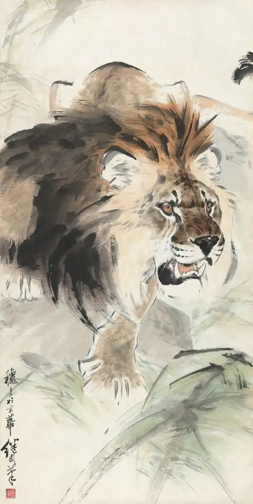 狮子 立轴作者刘继卣 (1918～1983)拍品分类中国书画>绘画尺寸138