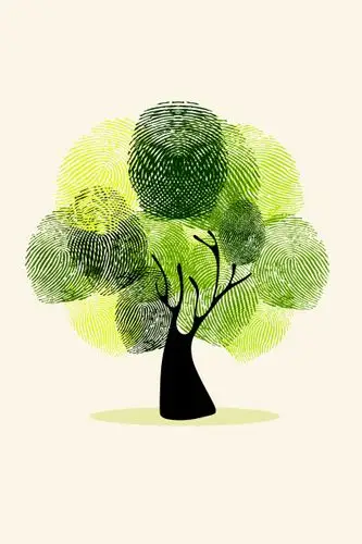 绿色发财树指纹创意插画艺术画平面设计树叶素材小清新浪漫绘画指纹树