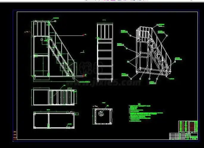 脚轮斜梯钢制平台结构图下载_矿山机械_机械图纸 - 机械5