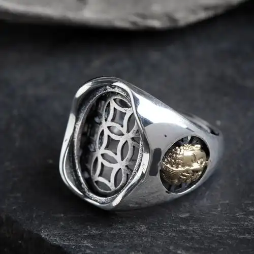 新品男款s925银空托戒指托霸气一念之间银饰镶嵌松石戒托定制包邮