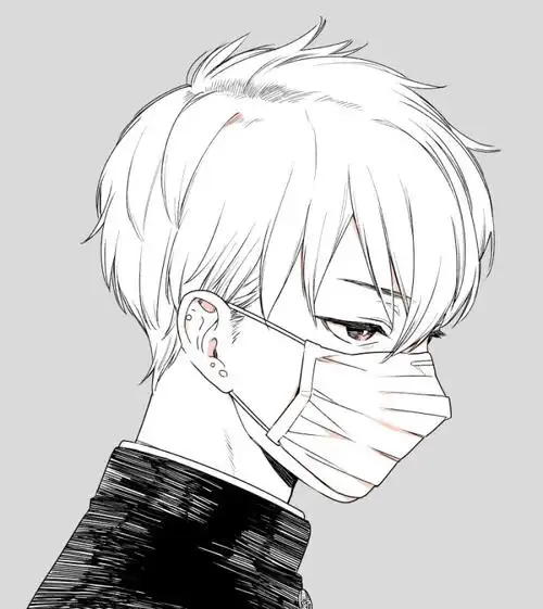 二次元 黑白 少年 口罩
