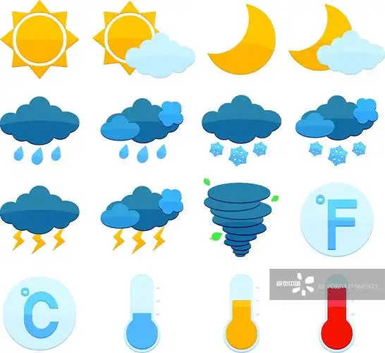 天气预报符号颜色图标太阳云雨雪孤立矢量插图图片素材