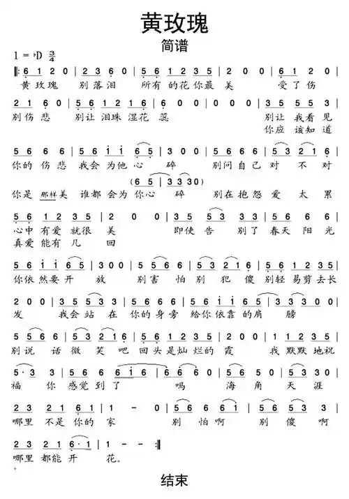 黄玫瑰简谱-虫虫乐谱