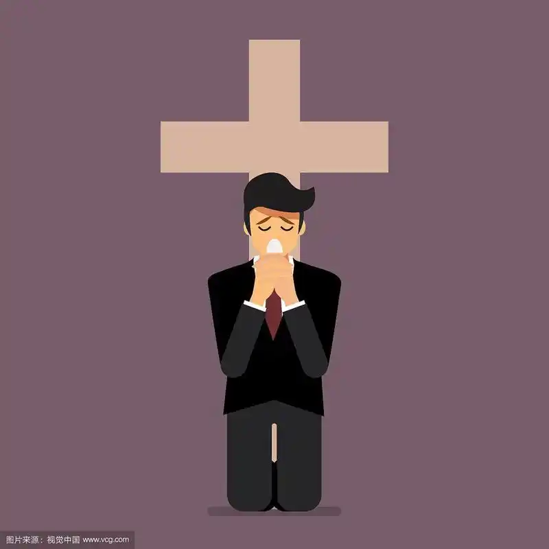 悲伤的人跪在地上向上帝祈祷