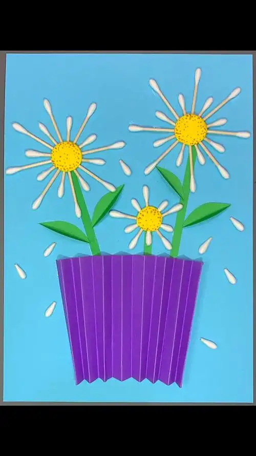 幼儿园手工#上次做雨滴剩下的棉签又可以做花朵啦.
