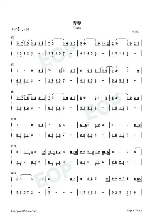 青春c调简单版革命者电影推广曲双手简谱预览1