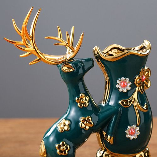 精选北欧高档陶瓷花瓶招财鹿摆件欧式福鹿创意电视柜酒柜家居礼品北极