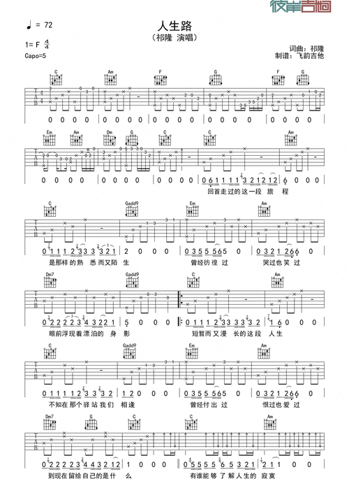 祁隆人生路吉他谱