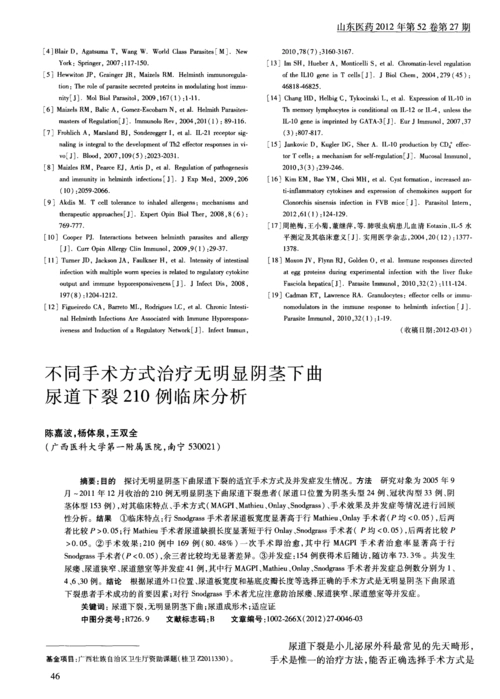 不同手术方式治疗无明显阴茎下曲尿道下裂210例临床分析