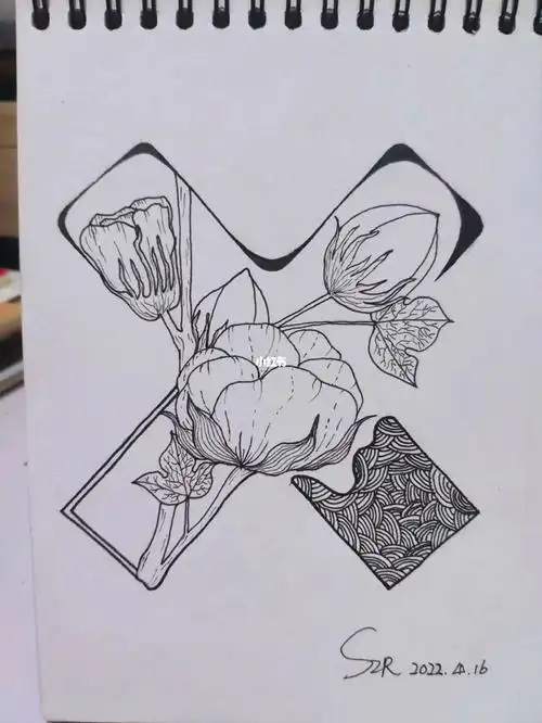 黑白线描字母x打卡3060