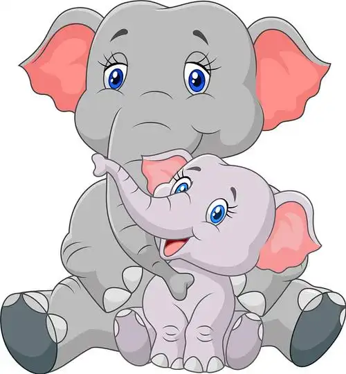 妈妈和小象坐在白色的背景上图片