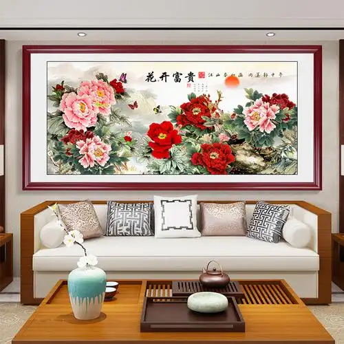 新中式牡丹花客厅装饰画花开富贵沙发背景墙挂画餐厅卧室国画大气