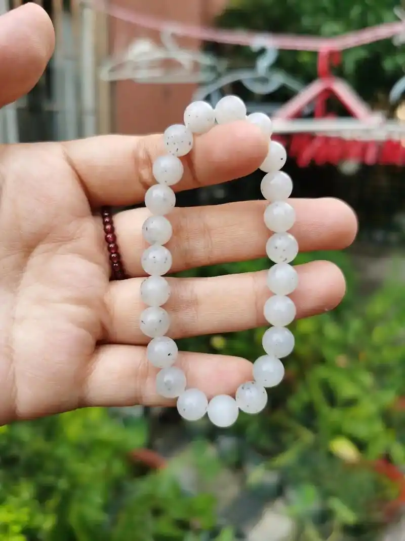 650青花籽料白底点墨圆珠手串