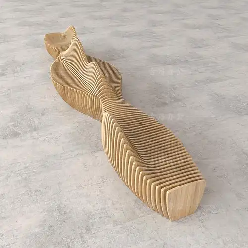 商场大型长椅木质切片座椅公共区休息长条创意休闲椅系列