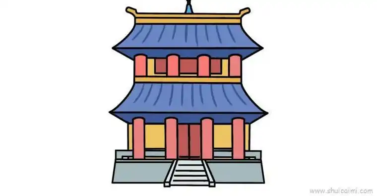 中国古代建筑的简笔画和颜色