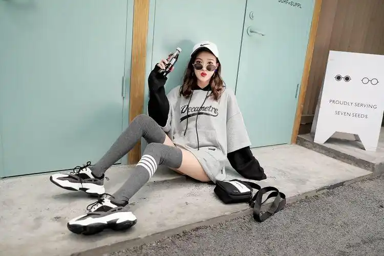 好品质女士长袜美腿袜过膝袜女秋日系黑色高筒袜潮街头个性不对称纹长