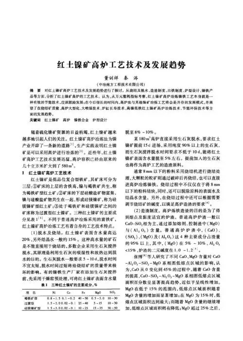 红土镍矿高炉工艺技术及发展趋势