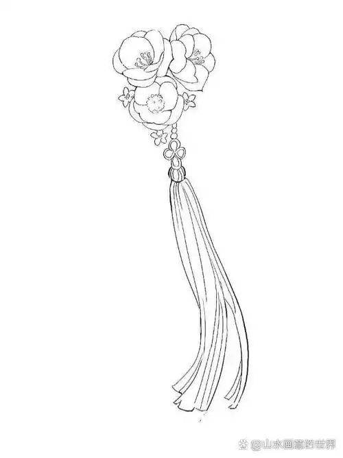 古风珠钗饰品头饰高清素材 白描黑白针管笔 古风珠钗上往往会镶嵌一些