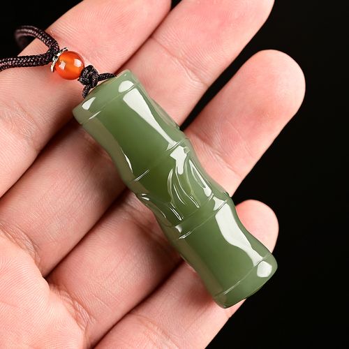 天然新疆和田玉竹竹子吊坠节节高玉坠竹节挂件项坠