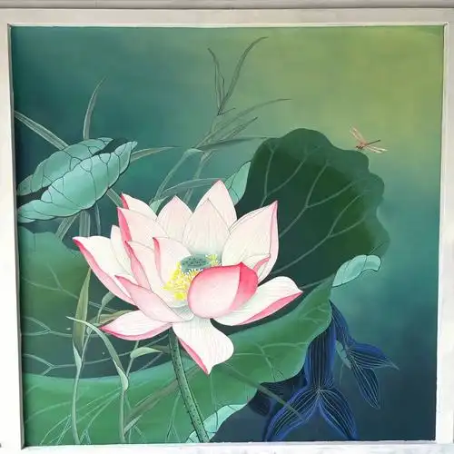 67手绘荷花图#墙绘  #背景墙 #玄关 #画画