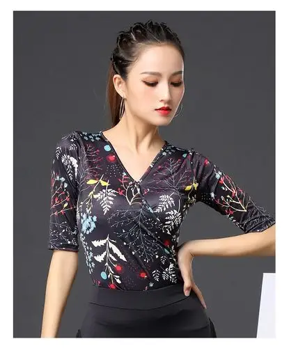 拉丁舞蹈练功服上衣 国标舞服装新款女成人交谊舞舞上装练习 复古和风