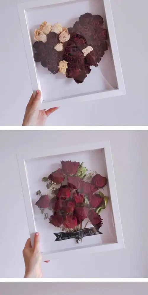 干花相框玫瑰花干花相框立体中空3cm标本创意自制diy摆台手工摆件永生