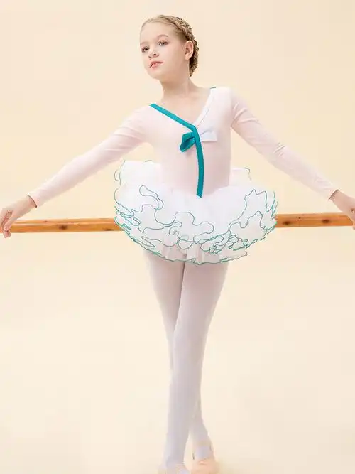 新款 儿童舞蹈形体芭蕾舞长袖连体练功服蝴蝶结民舞考级 演出考级